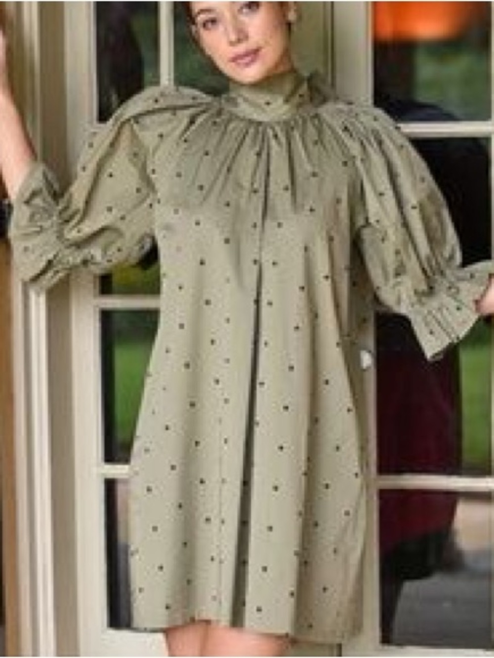 Wyatt Wylde Adrian Reversible Dress Green Black Polka Dot Size XS